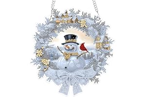 MXJSUA Couronne Bonhomme De Neige Maisons De Glace De Noël Diamond Painting Adulte Pendentif, Diamond-Painting Hanging, Diamant Painting Suspendus avec Chaîne pour Jardin, Porte et Fenêtre Décoration