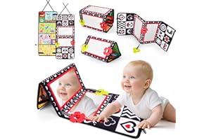 Vicloon Giocattoli a Specchio per Bambini, Libro Sensoriale con Specchio, Tummy Time Bianco e Nero Giocattoli Educativi, Giochi Montessori Neonato, Pieghevole, per Neonati 0-12 Mesi