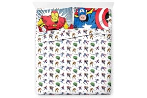 JAY FRANCO Marvel Comics Avengers Fighting Team 100% Baumwolle 4-teiliges Doppel-Bettwäsche-Set – inkl. Spannbetttuch, Bettlaken und Kissenbezüge