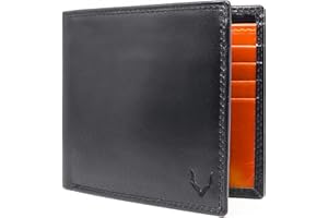 PELLE TORO Minimalistyczny smukły portfel męski, ręcznie wykonany portfel na karty z prawdziwej skóry z blokadą RFID, 10 przegródek na karty i sekcja na notatki, Węgiel drzewny / pomarańczowy, Jeden