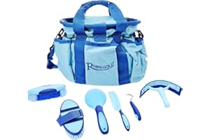 Rhinegold Grooming Bag With Kit, 7 Pieces Equestrian Grooming Gift Set that Includes All Types of Horse Hair Brush, Curry Comb, and Hoof Pick with a Multipurpose Horse Grooming Bag
