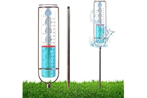 LUTER Rain Gauge Outdoor, 7 Inch Large Capacity Glass Rain Gauge Outdoor with Stake and Gasket, Easy to read Removable Rain Gauges for Yard, Lawn, Garden, Fence (Bronze)