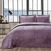 Crown Alvin Plain Polyester Bedspread Set, Plum, Double