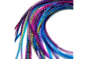 ONE FINE DAY FEATHERS 10 extensions de cheveux en vraies plumes XXL + anneaux/boucle 28-33cm (Mixed Brights)