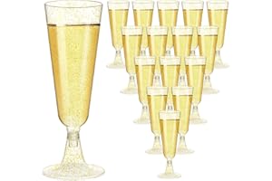 CZMAO 50 Pezzi Flute da Champagne 150 ml Bicchieri da Champagne Flute Plastica Riutilizzabili con Glitter Dorati Eleganti Calici Plastica per Matrimoni Compleanni Feste