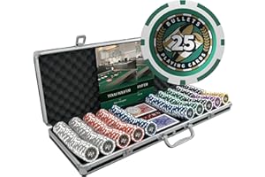 Bullets Playing Cards | Pokerkoffer Deluxe „Christopher“ mit 500 Plastik Pokerchips 12g | Pokerset mit Karten, Würfeln, Dealer Button & Regeln für Texas Holdem