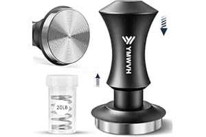 YMWVH Espresso Tamper 53.3MM, Premium Barista Espresso Coffee Tamper with 2 Calibrated Spring Loaded Stainless Steel Ripple Base, Constant 30lb, Compatible with Espresso Coffee Machine (Black)