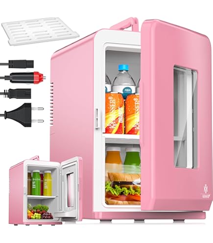 YASHE Mini Kühlschrank, 4 Liter Mini-Kühlschränke für Kosmetik, Getränke, 220V AC/ 12V DC Thermoelektrische Kühlung und Erwärmung, Kleiner Kühlschrank für Schlafzimmer, Büro, Wohnheim, Auto (Rosa