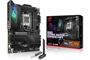 ASUS ROG STRIX X670E-F – Carte mère gaming AMD Ryzen AM5 ATX (PCIe 5.0, DDR5, 16+2 phases d'alimentation, 4 x M.2 avec radiateurs, USB 3.2 Gen 2x2, WiFi 6E, AI Cooling II, Aura Sync RGB)