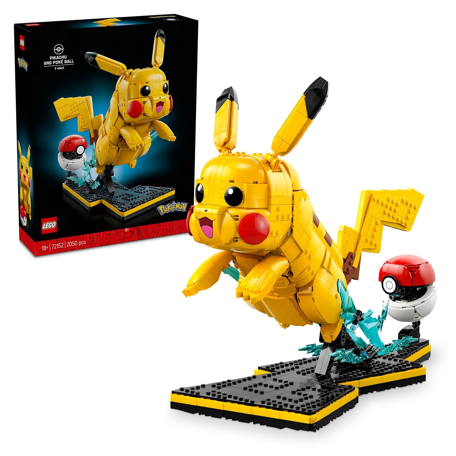LEGO Pokémon Pikachu en Pokéball - Bouwpakket voor Volwassenen - Model Set met Beweegbaar Anime Figuur en Dynamische Displaystandaard - DIY Woondecoratie en Versiering - Gaming Cadeau Idee - 72152