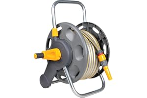 HOZELOCK - Compact Hose Reel 25m (ø 12.5 mm) : Integrated Handle, Supplied with 25m of Multi-purpose Hose, Fittings and Nozzle, Max. Capacity 30m [2471R0000]