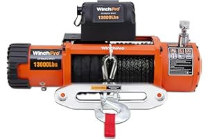 WinchPro - Treuil Électrique 12V 5900kg/13000lbs, 26m De Corde Synthétique Dyneema, 2 Télécommandes Incluses (1 Sans Fil, 1 Câble), Pour Tout-terrain, 4x4, Remorques
