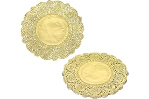 YELARXI Paper Doilies, Round Lace Paper Placemats Modern Decorative Placemats Table Mats - Fitting for (Baked/Fried Foods/Wedding/Party Decor/DIY), 4.5" & 50 Pack & Gold