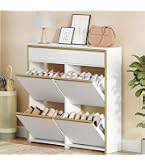 Meuble à Chaussures 5 Étagères 2 Portes + Tiroir - Blanc - 63x33xH95 Cm