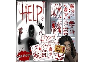 TENUEVO Halloween Dekoration Horror Fenster Bilder - Blutige Fenster Handabdruck Fußabdruck, Gruselig Halloween Fensterdeko Wiederverwendbar Blutige Aufkleber für Halloween Deko Scary Haunt Deko Indoor