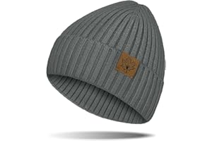 Kakaly Beanie Hat Men - Winter Warm Beanie Hat, Termal Knitted Cuffed Maple Leaf Slouchy Skullies Beanie Gifts for Men/Him Outdoor Running Hiking UK