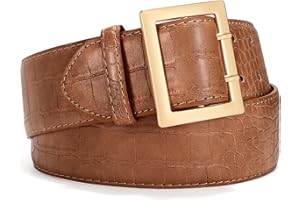 VONMELLI Women Wide Leather Belt for Jeans Dress Fashion Belts for Women Gold Buckle Ladies Waist Belt for Coat with Square Buckle