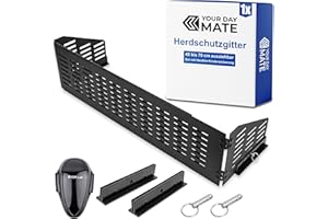 YOUR DAY MATE Grille de protection de la cuisinière Sécurité enfant, extensible de 45 à 70 cm, noir, Set avec porte de four Sécurité bébé, grille de protection de la cuisinière avec ailes latérales à charnières