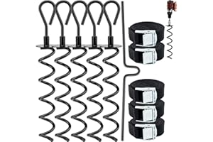 SEYRLMK Lot de 5 ancrages au sol - 11 pièces - Fixation pour trampolines, balançoires, gazebo, tentes de fête, tente, tente, 5 sangles en acier