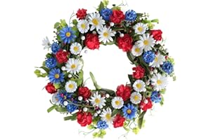 Rurbeder 20 inch Fourth of July Independence Day Wreaths | Independence Day Fourth of July Wreaths White Red Blue Colors,Patriotic Decorations Memorial Day Front Door Ornaments Party Supplies