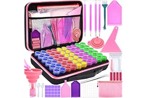 AOXLLK Diamond Painting Storage Boxes, 60 Slots Diamond Painting Kit with 5D Diamond Painting Accessories, Portable Bead Diamond Art Storage Case Kits with Pens and Tray for DIY Art Craft, Pink