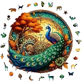 WePuzzleUp Ahşap Puzzle Yetişkin - Tavus Kuşu - 220 Par&ccedil;a, 29 x 28 cm - Yapıştırıcı Folyo Dahil - Benzersiz Şekilli Par&ccedil;alar 