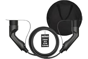 ‎DELTACO DELTACO Typ 2 EV-Ladekabel für E-Autos & Hybrid Fahrzeuge inkl. Tasche, Elektroauto Charge Mennekes Kabel, Kompatibel mit ID.3, ID.4, Zoe, E-Tron, Model S/3/X/Y, Leaf, 3-phasig, 32A | 22kW, 3 Meter