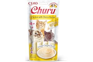 INABA Churu - Przetarte Przysmaki dla kotów z kurczakiem i serem - Pyszne przekąski dla kotów - Gładka i kremowa konsystencja - Karma dla kotów - 4 tubki x 14g