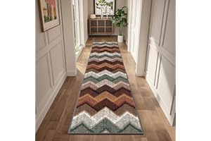 TUKDAK Boho Runner Rugs for Hallway Non Slip 60x240cm, Geometric Washable Kitchen Carpet Runner, Bohemian Long Hall Rug for Entryway Bedroom Laundry Living Room, Low Pile Non Shedding, Brown Green
