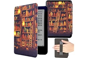 KEROM Case for 6" Kindle Paperwhite 2012-2017 (5th/6th/7th Generation, Model: EY21/DP75SDI), PU Leather Protective Cover Case with Hand Strap, Card Slot & Auto Sleep Wake, Library