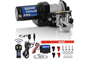 Husar Winch Cabrestante Eléctrico De 12V 2500 lbs | 1133 kg - Cuerda de Acero De 10 Metros de Largo Muy Resistente, Remoto Inalámbrico, Freno Automático, Kit de montaje - Ideal Para Quads y ATV/UTV