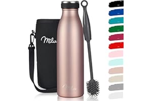 Milu Edelstahl Trinkflasche 350ml 500ml 750ml 1L 1,5L Thermosflasche Isolierte Wasserflasche Auslaufsichere Isolierflasche doppelwandig, Kohlensäure geeignet inkl. Reinigungsbürste (Rose Gold 500ml)