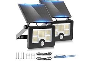 OHAYORI Luce Solare LED Esterno, 4 Modos Faretti Solari da Esterni con Sensore di Movimento, 2200 mAh Lampada di Sicurezza con USB, 122 LED IP65 impermeabili Lampioni Luci Solari da Giardino Parete【2 Pezzi】