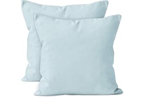 ENCASA XO Encasa Set di 2 federe per cuscini in cotone I 18x18 in (45x45 cm) - Ice Blue I Senza inserto I Tinta unita Square Federe I Lavabili in lavatrice | Solo per uso interno