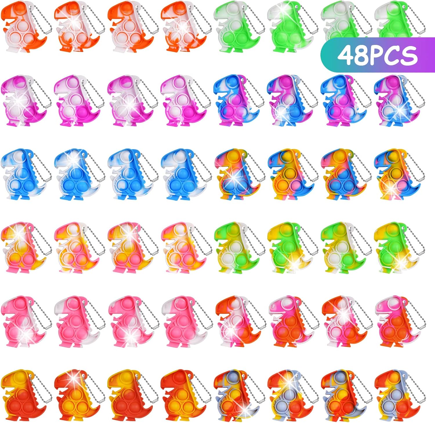 Ainiv Pop Fidget It Toy, 46Pcs Silicona Fidget Juguete Llavero,Colorido Dinosaurio Squeeze Pop Bubble Fidget Juguetes Sensoriales para TDAH, Alivio del Estrés Autismo, para Niños Adultos（12Colores）