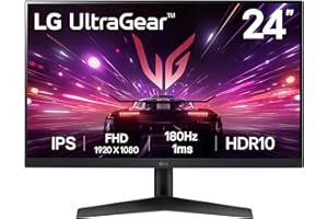 LG UltraGear Gaming Monitor 24GS60F, 24 Inch, 1080p, 180Hz, 1ms Response Time, IPS Display, HDR 10, NVIDIA G-Sync compatible & AMD FreeSync , Smart Energy Saving, Displayport, HDMI