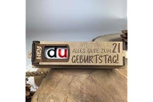 Urhome Geschenkbox Alles Gute zum 21. Geburtstag mit Duplo Schokoriegel - Überraschung Holzbox mit Spruch Gravur inkl. Schokolade Geschenk Riegel - Geburtstagsgeschenk für Erwachsene Mann Frau