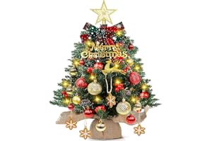 ‎ZABATOCO 24"/60cm Mini Weihnachtsbaum mit Beleuchtung LED, Kleiner Künstlicher Weihnachtsbaum Tischdekoration mit Kugel, Tannenzapfen und Schleifen DIY Tannenbaum für Deko Tischdeko Schaufenster Büro(warmweiß)