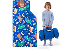 Joiedomi 139×51 cm Kids Sleeping Bag with Pillow& Blanket - Happy Nappers for Toddlers Preschool- Soft Kids Sleeping Mat - for Boys Girls Kindergarten Daycare Ages 3-7 Years (Dark Blue)