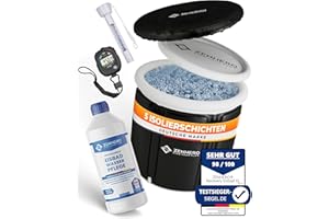 Zenhero Recovery Eisbad Bundle (85 cm Ø) – Höchster Komfort und viel Platz – Mit Wasserdichter Stoppuhr, Thermometer & 1x Wasserpflege– Kältetherapie für Zuhause – Eistonne mit 5 Isolierschichten