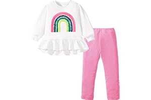 TCWWBB Girls Kids Outfits Clothes Set Toddler Cute Unicorn Bunny Bowknot Birthday Print long Sleeve Cotton Shirt jumper Dresses Tops Leggings Trousers Pants 2 Piece Clothing Set Age 1-7 Years Old