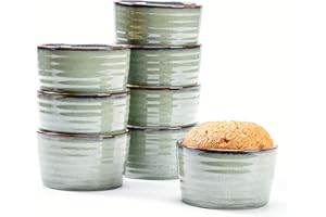 HENTEN HOME Pirottini Ceramica per Soufflé, Pirottini da Soufflé in Porcellana 8 x 240ml per Muffin, Cupcake e Budini - Glassa di Reazione, Verde