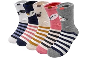 PUTUO Calzini Bambina Calze di Cotone: Calzini Bimba Calzettoni Corte Bambini Calze Animali Divertenti 2-14 Anni 5 Paia