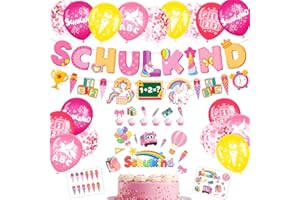 Elidepe Einschulung Mädchen, Einschulung Deko, Rosa Einhorn Schulanfang Deko Mädchen Set, Tortendeko Einschulung + SCHULKIND Banner + Zuckertüte Girlande + Schulkind Latex Luftballons + Papierstücke