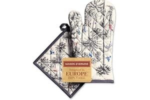 Maison d' Hermine Amazonia 100% Coton Set de Gant de Cuisine (19cm x 33cm) et manique (20cm x 20cm) pour Barbecue, Cuisine, Cuisson, Grill, Micro-Ondes, Barbecue, Thanksgiving, Noël