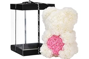 NUWYK Rosenblumenbär - Über 250 Blumen auf jedem Rosenbären - Rosenbär Geschenk für Muttertag, Valentinstag, Jubiläum und Brautduschen - Rose Flower Bär Klare Geschenkbox inklusive 10 Zoll