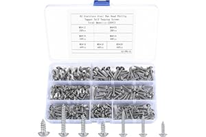 HAOCHEN 220 Pcs Self Tapping Screws, Cross Pan Flanged Head Wood Screws with Washers, 304 Stainless Steel Self Drilling Fasteners Bolts Assortment Kit for Repairment, Woodwork - M3/M4/M5