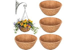 ATB-Foger 4 Pcs Round Hanging Basket Liners Natural Coconut Coir Liners Round Planter Liner for Hanging Baskets, Garden Flower Vegetables Planter Pot, Window Box (12inch)