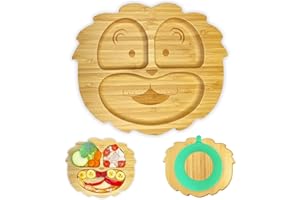 AWIIK - Assiette en bambou avec ventouse puissante pour bébés Plateau BLW antidérapant avec aspiration Plateau anti-basculement pour apprendre à manger.