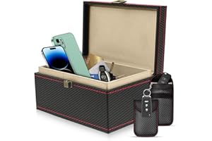 BOODPET Faraday Box for Car Keys with 2 RFID Signal Blocking Pouches – Anti-Theft Keyless Entry Protection Case – Carbon Fibre Design for Phones, Spare Keys & Credit Cards